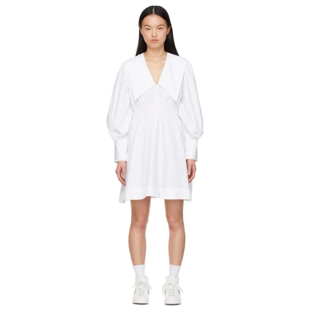Ganni White Long Sleeve Dress